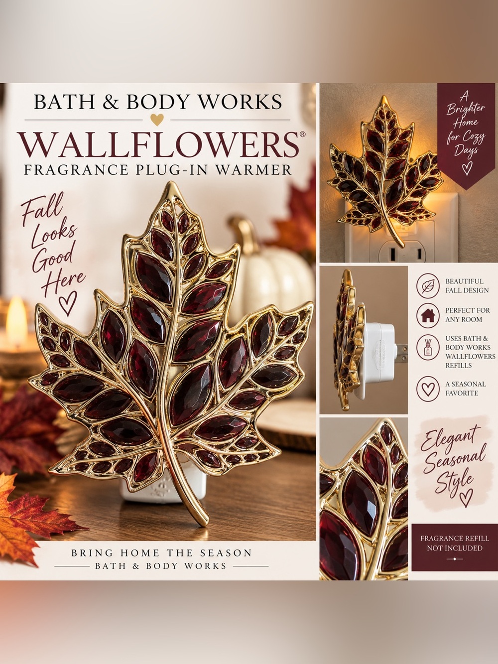 Bath & Body Works Wallflowers Gold Jeweled Maple Leaf Plug-In